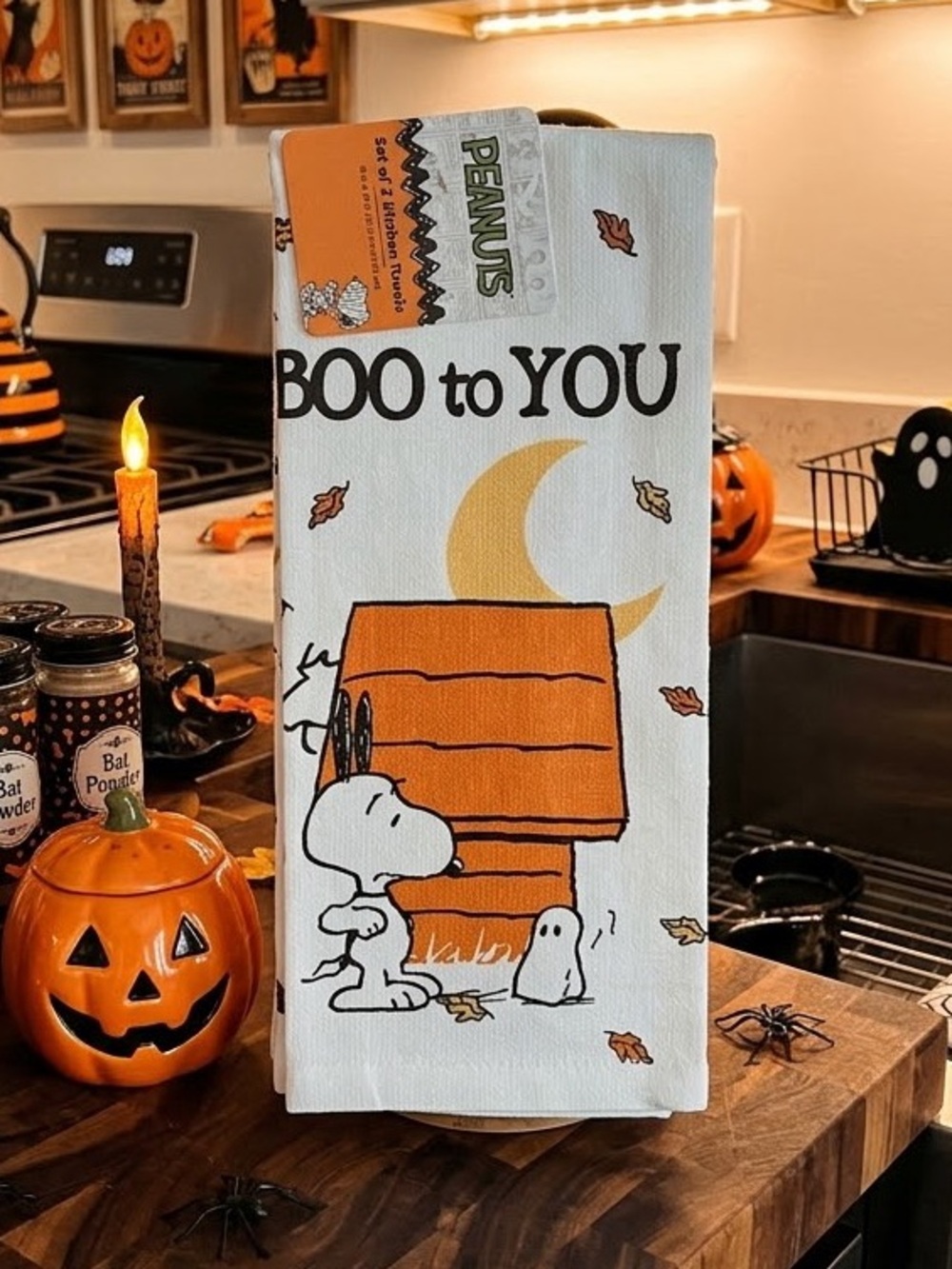 Peanuts Halloween Kitchen Towel - White, Orange, Black